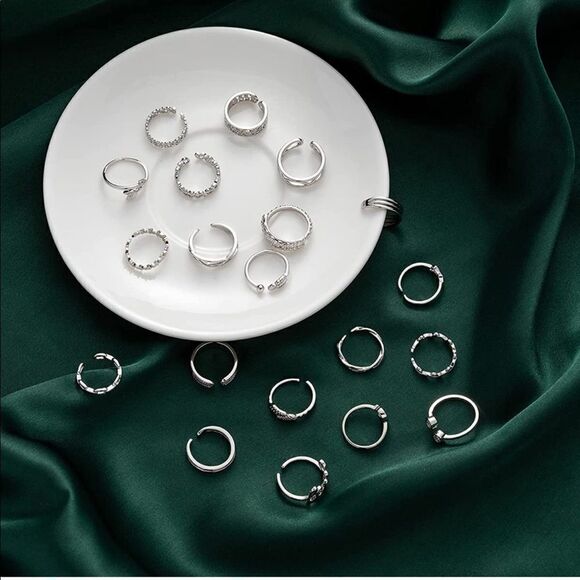 18K White Gold Adjustable Boho Open Toe Rings - Set of 20 - Picture 7 of 11